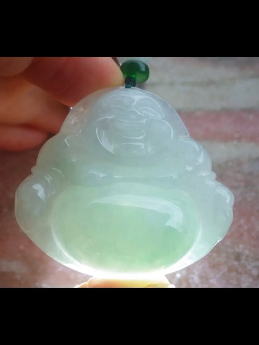 Certificate jadeite jade laughing Buddha god pendant white green joy luck wealth